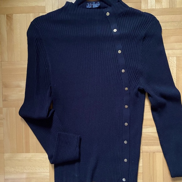 Topshop black mock neck turtle neck gold buttons - Picture 2 of 4